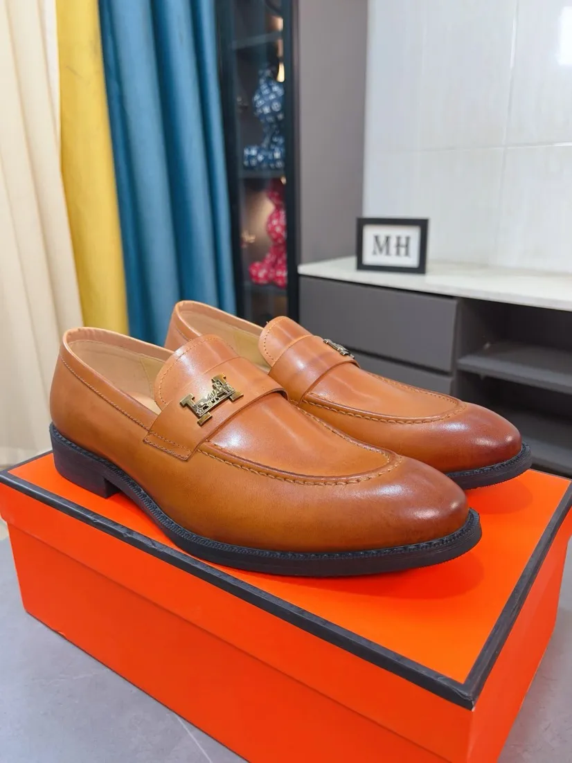 Men's shoes 💰500🌹🌹《HERMES》Hermès business leather shoes, original factory configuration, original imported cowhide upper + luxury hardware logo + fully imported original customized sheepskin lining, sole: rubber wear-resistant outsole, difficult craftsmanship, original factory with single goods, 🔍🔍high quality code number: 38-44 45 can be customized
